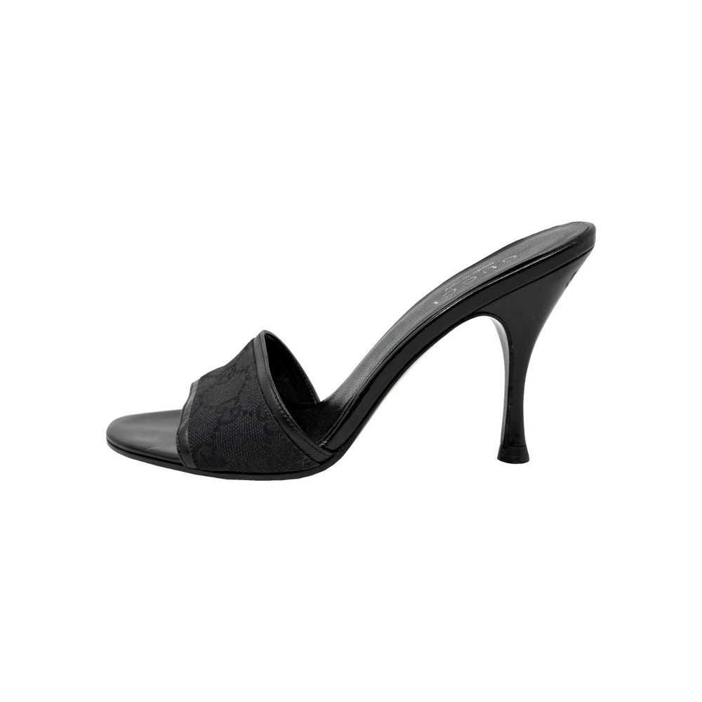 Vintage Gucci Tom Ford GG Monogram Mule Heels Black Canvas Y2K 6.5B